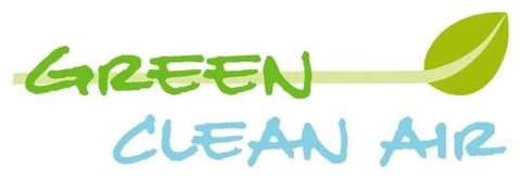 Green Clean Air logo with green leaf icon and blue text